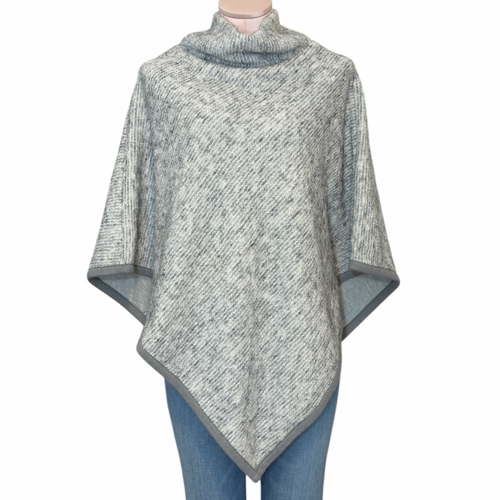 Johnston & Murphy Heather Gray Knit Funnel Neck Poncho One Size Lined